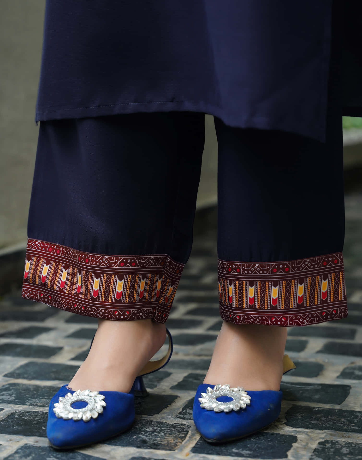 Navy Blue Cotton Printed  Straight Kurta Set With Dupatta