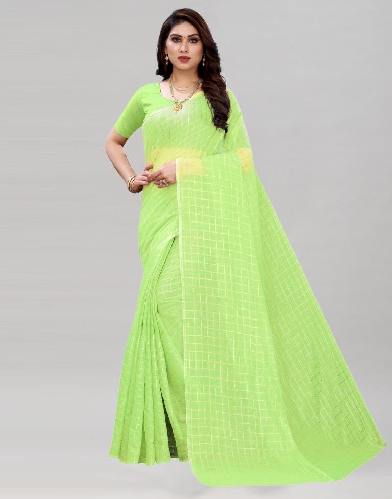 Parrot Green Coloured Poly Cotton Plain Casual saree | Sudathi