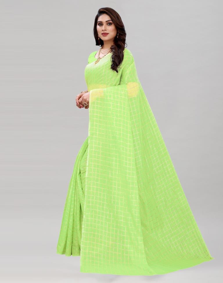 Parrot Green Coloured Poly Cotton Plain Casual saree | Sudathi