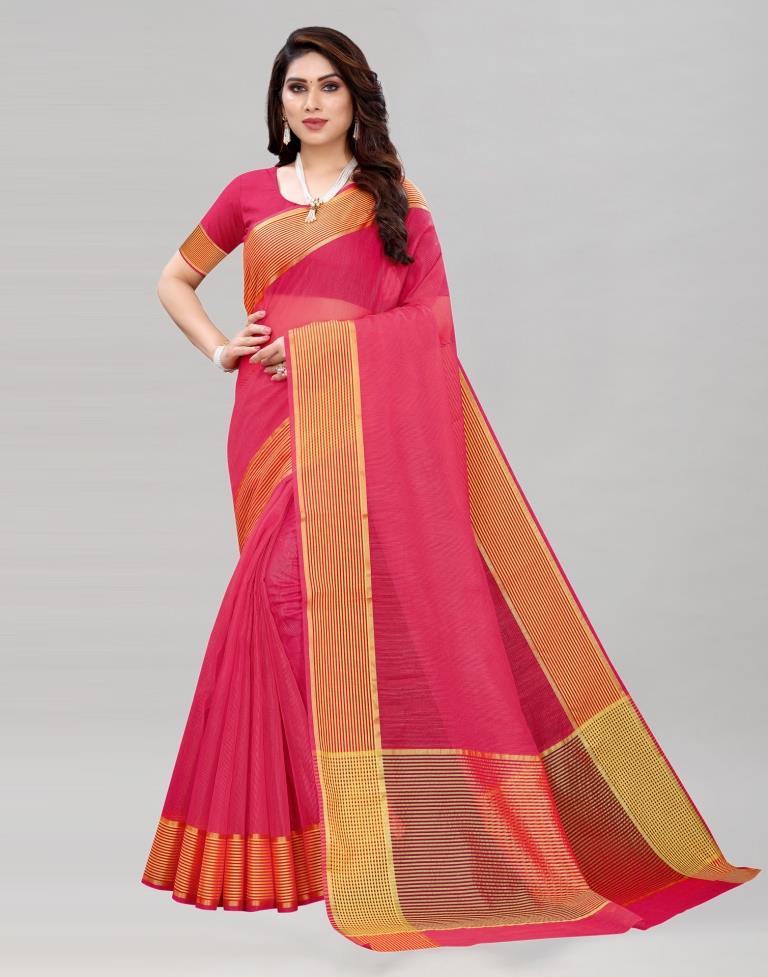 Punch Pink Coloured Poly Cotton Self Woven Casual saree | Sudathi
