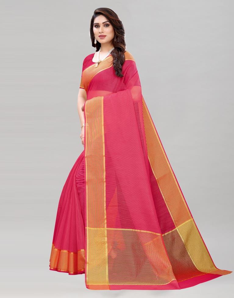 Punch Pink Coloured Poly Cotton Self Woven Casual saree | Sudathi