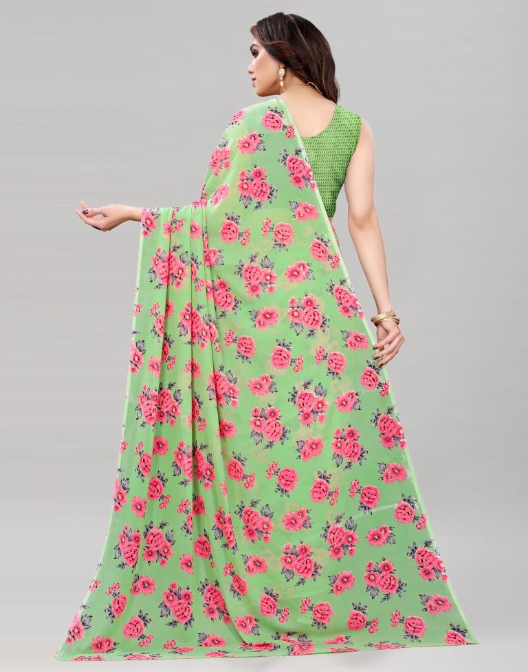 Olive Green Coloured Georgette Floral Printed Casual saree | Sudathi