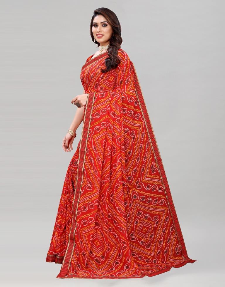 Red Coloured Georgette Bandhani Printed Casual saree | Sudathi