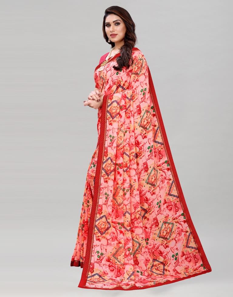 Raspberry Pink Coloured Georgette Bandhani Printed Casual saree | Sudathi