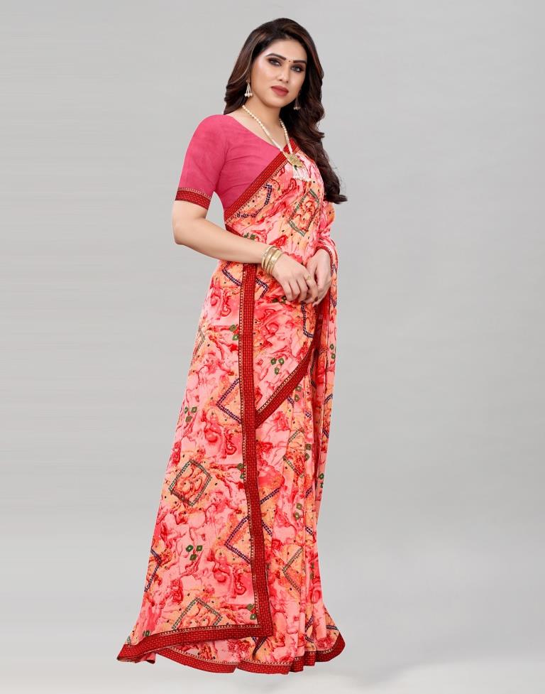 Raspberry Pink Coloured Georgette Bandhani Printed Casual saree | Sudathi
