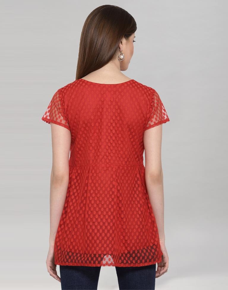 Red Coloured Plain Russell (Net) Top | Sudathi