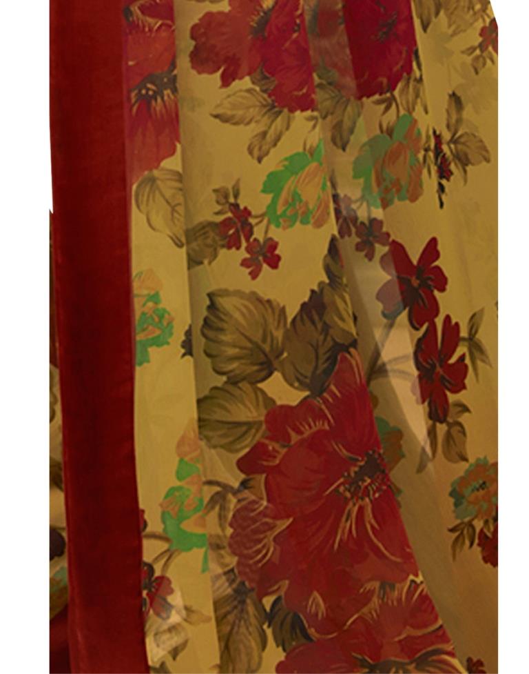 Peanut Brown Coloured Chiffon Floral Printed Casual Saree | Sudathi