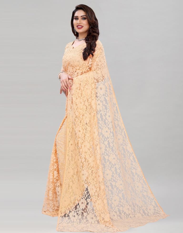 Cream Coloured Rasel Russel Net Partywear saree | Sudathi