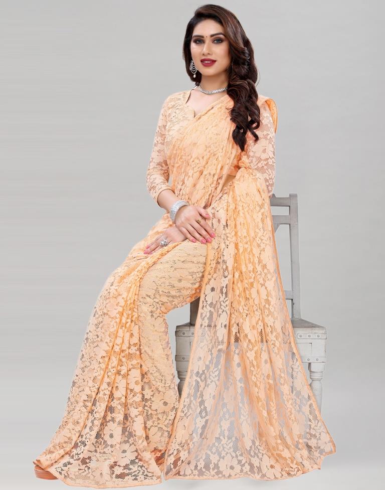 Cream Coloured Rasel Russel Net Partywear saree | Sudathi
