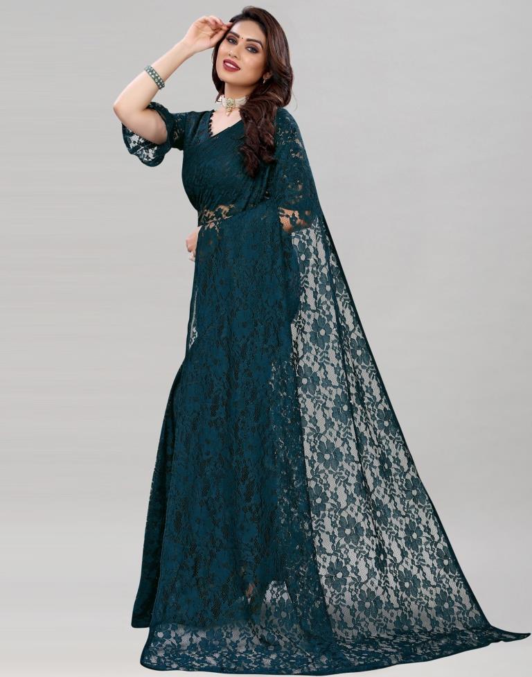 Dark Pine Green Coloured Russel Net Partywear saree | Sudathi