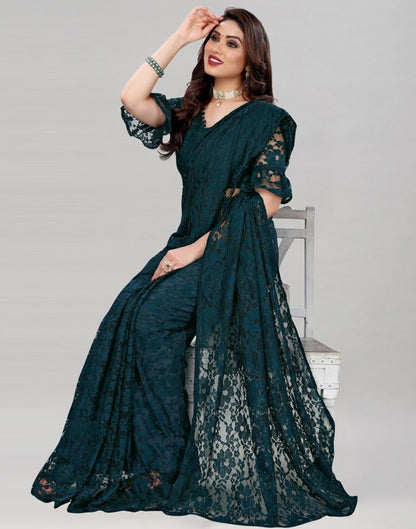 Dark Pine Green Coloured Russel Net Partywear saree | Sudathi
