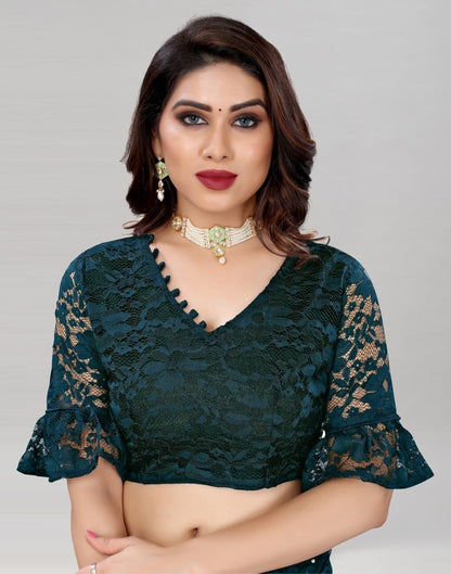 Dark Pine Green Coloured Russel Net Partywear saree | Sudathi