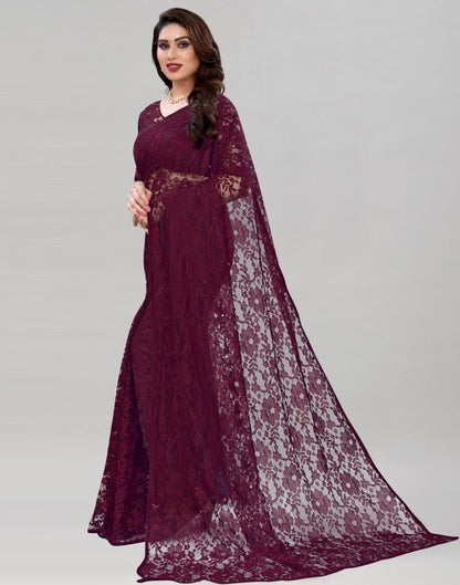 Wine Coloured Russel Net Partywear saree | Sudathi