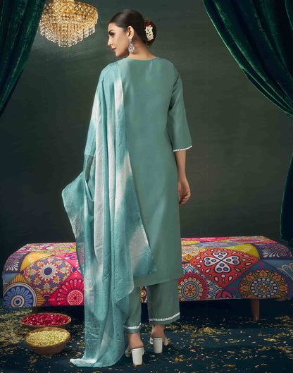 Mint Green Cotton Embroidery Straight Kurta Set with Dupatta