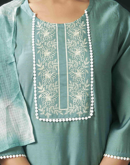 Mint Green Cotton Embroidery Straight Kurta Set with Dupatta