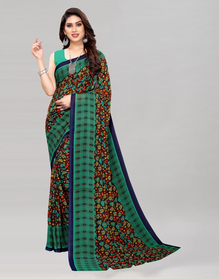 Multicolored Coloured Georgette Floral Printed Casual saree | Sudathi