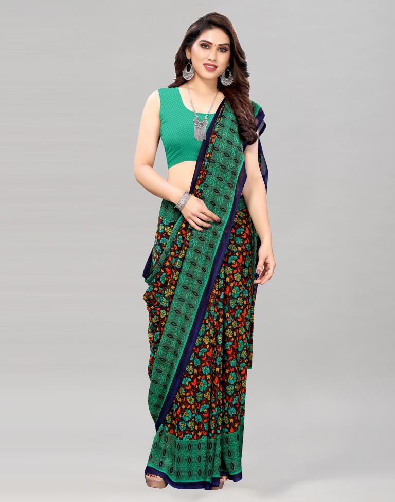Multicolored Coloured Georgette Floral Printed Casual saree | Sudathi