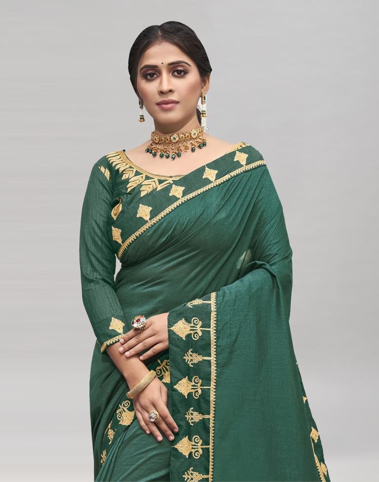 Rama Green Coloured Poly Silk Embroidered Partywear Saree | Sudathi