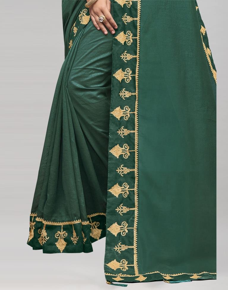 Rama Green Coloured Poly Silk Embroidered Partywear Saree | Sudathi