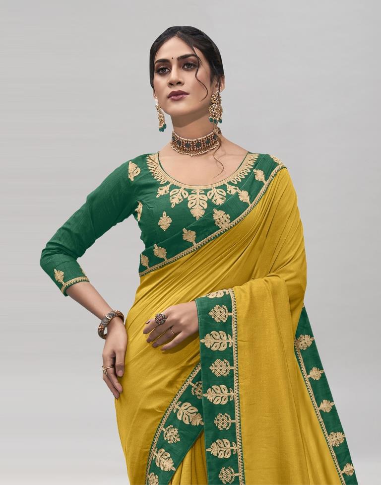 Mustard Yellow Coloured Poly Silk Embroidered Partywear Saree | Sudathi