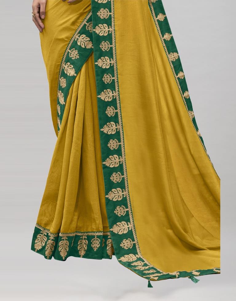 Mustard Yellow Coloured Poly Silk Embroidered Partywear Saree | Sudathi