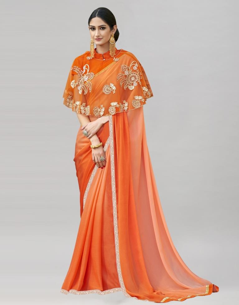 Orange Coloured Chiffon Plain Partywear saree | Sudathi