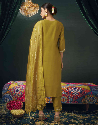 Mustard Yellow Chanderi Gota  Straight Kurta Set with Dupatta