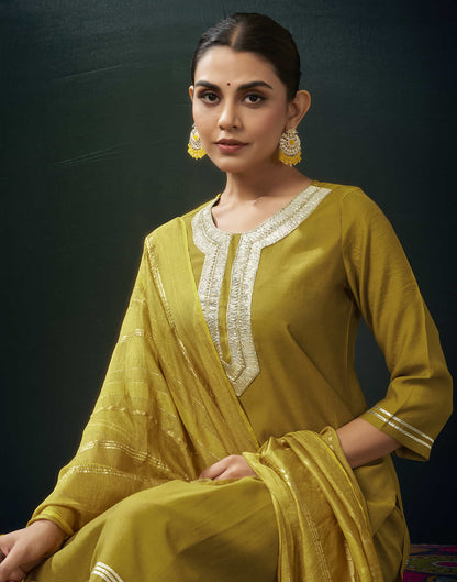 Mustard Yellow Chanderi Gota  Straight Kurta Set with Dupatta