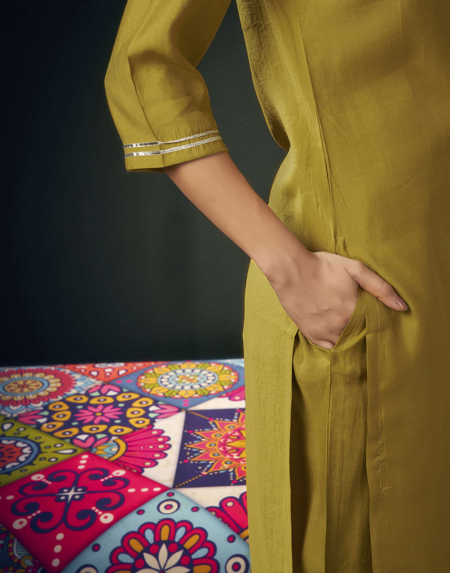 Mustard Yellow Chanderi Gota  Straight Kurta Set with Dupatta