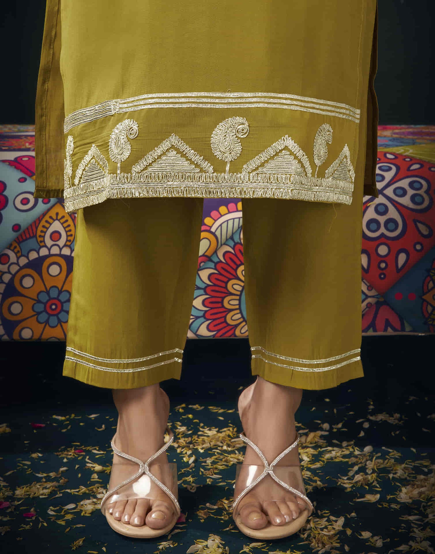 Mustard Yellow Chanderi Gota  Straight Kurta Set with Dupatta