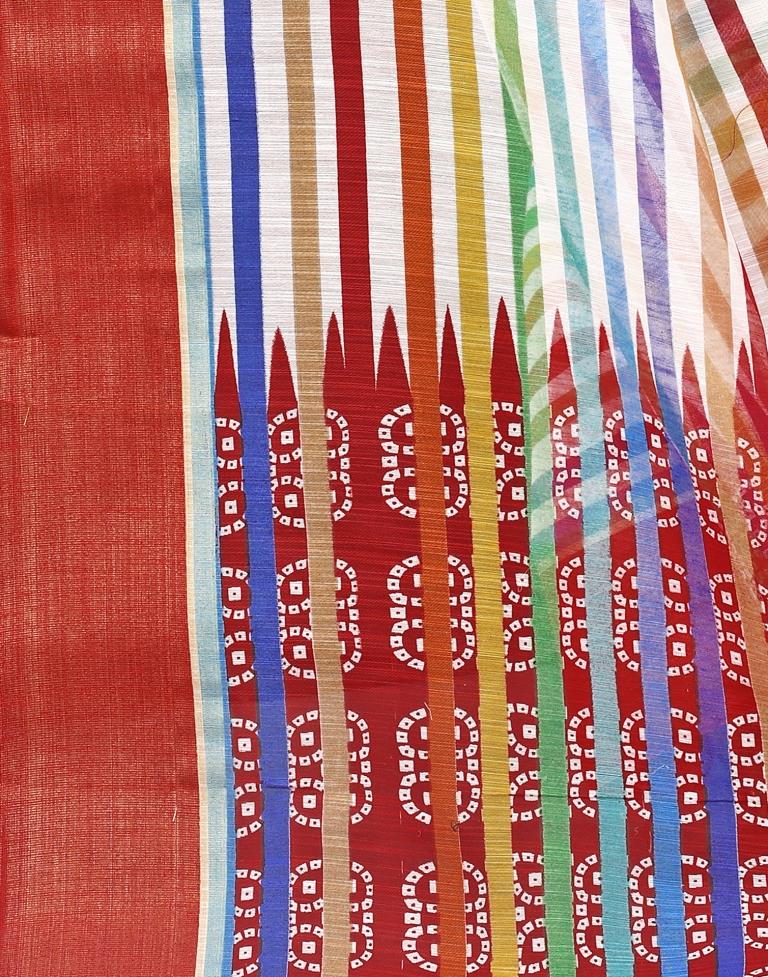 MultiColored Poly Cotton Border Jari Patta Printed Saree | Sudathi