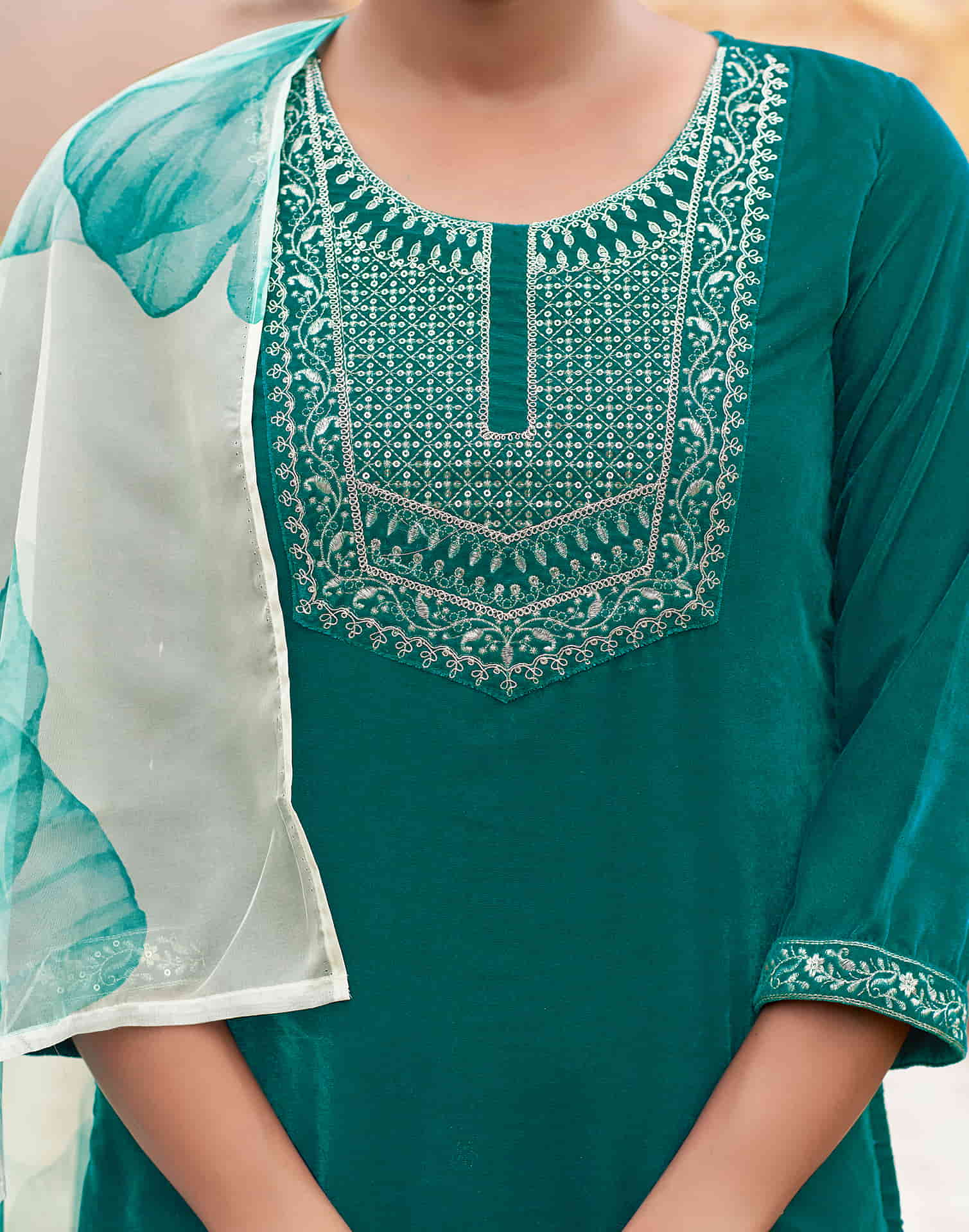 Teal Green Velvet Plain Straight Kurta Set With Dupatta