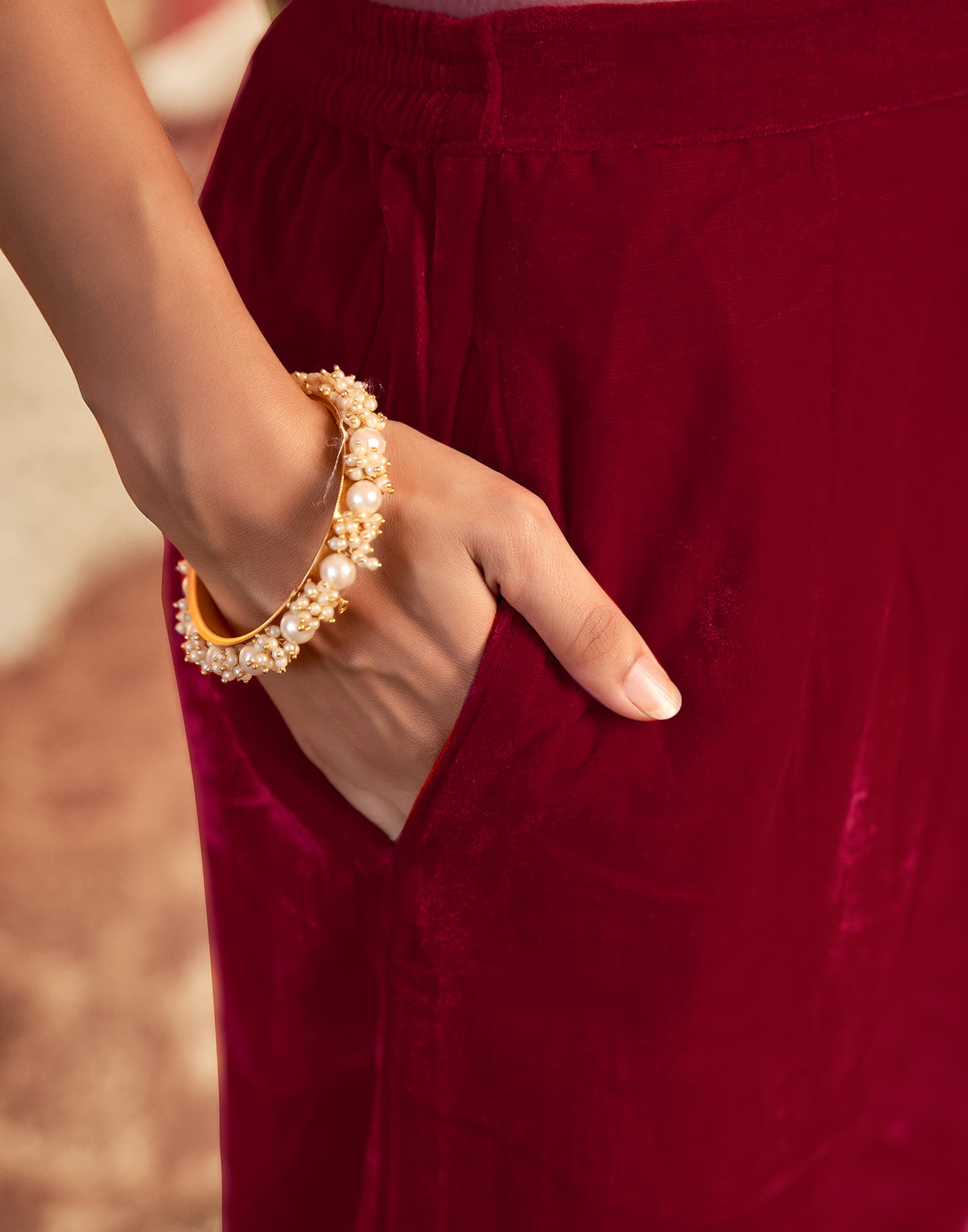 Red Velvet Sequence Straight Kurta Set With Dupatta