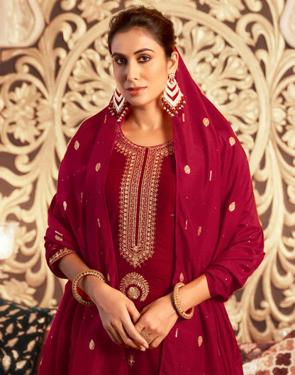 Red Velvet Sequence Straight Kurta Set With Dupatta