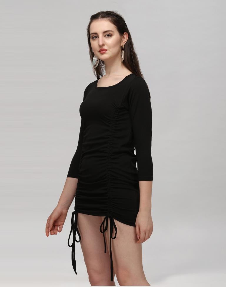 Black Coloured Knitted Lycra Dress | Leemboodi