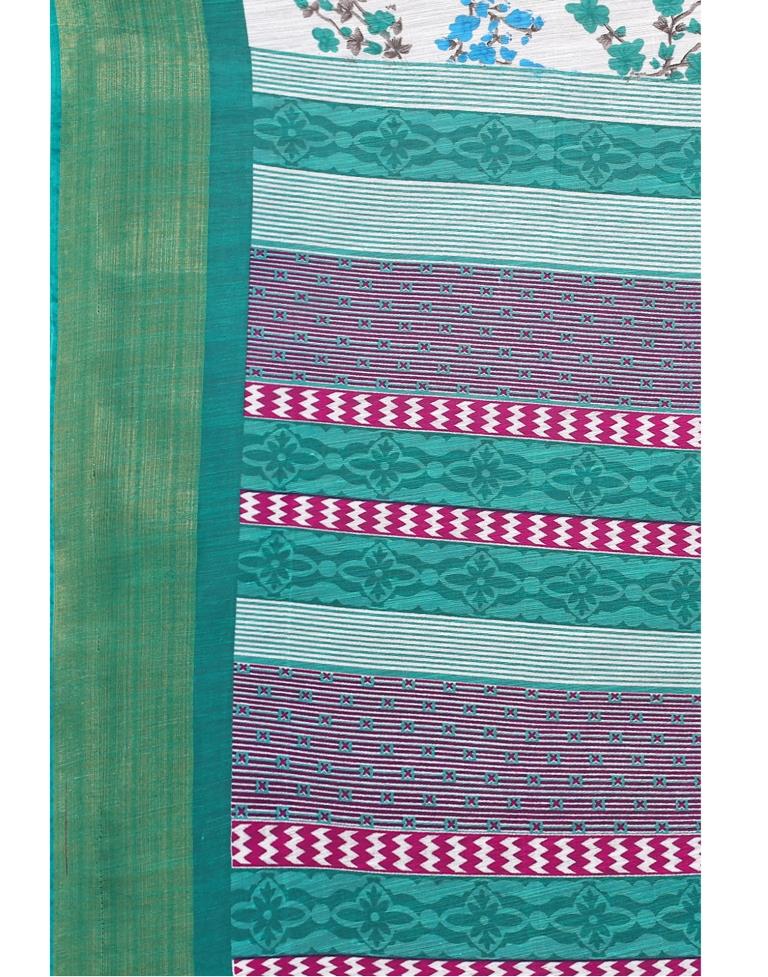 Turquoise Green Coloured Poly Cotton Printed Saree | Sudathi