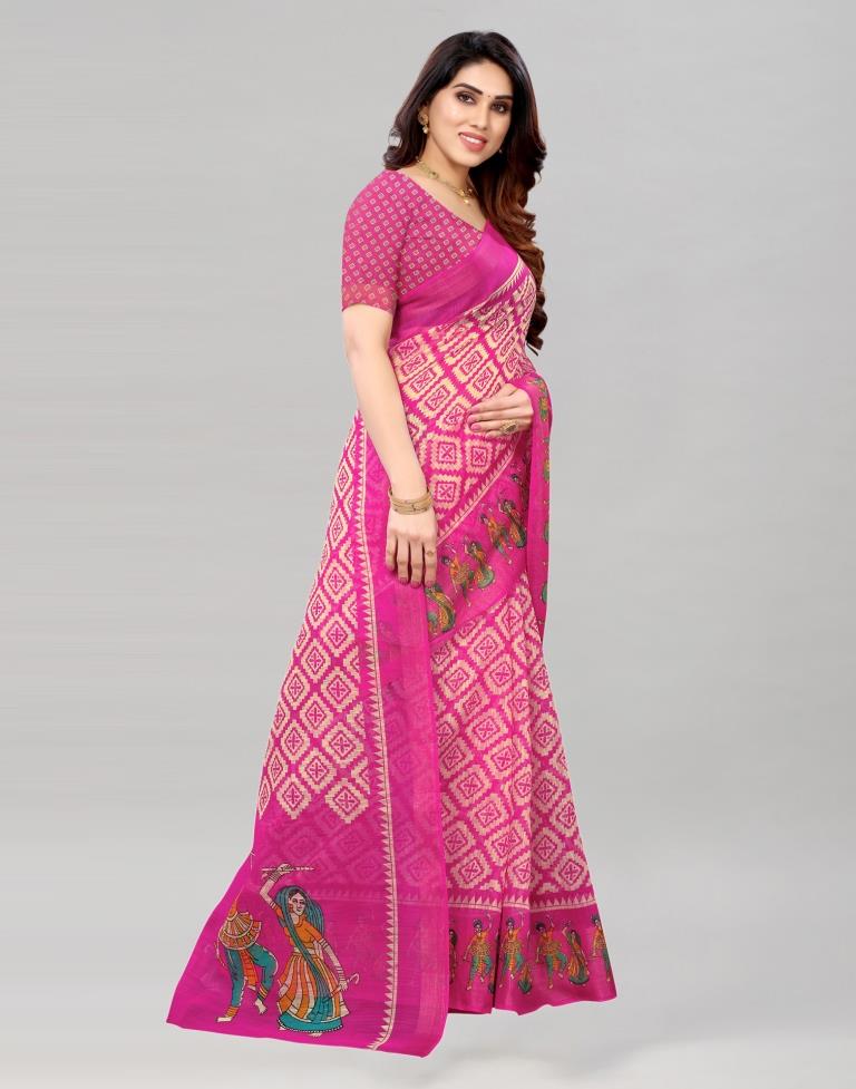 Pink Coloured Poly Cotton Printed Saree | Sudathi