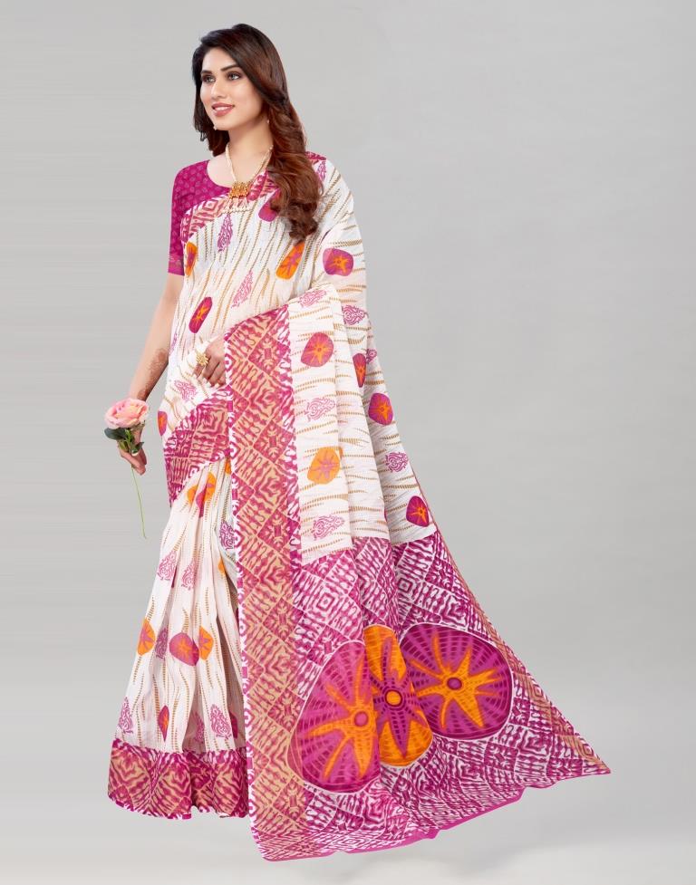 Off White Coloured Poly Cotton Printed Saree | Sudathi