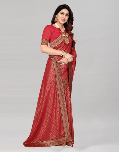 Maroon Coloured Lycra Foil Printed Saree | Sudathi