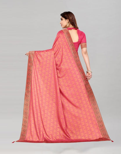 Cerise Pink Coloured Lycra Foil Printed Saree | Sudathi