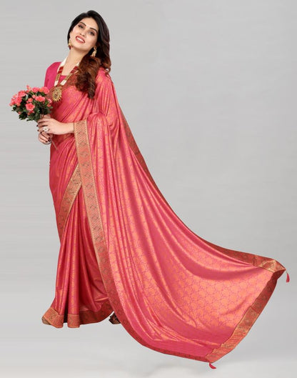 Cerise Pink Coloured Lycra Foil Printed Saree | Sudathi