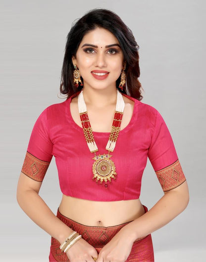 Cerise Pink Coloured Lycra Foil Printed Saree | Sudathi