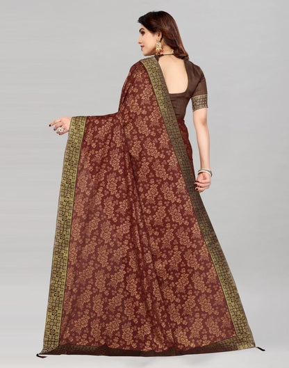 Brown Coloured Lycra Foil Printed Saree | Sudathi