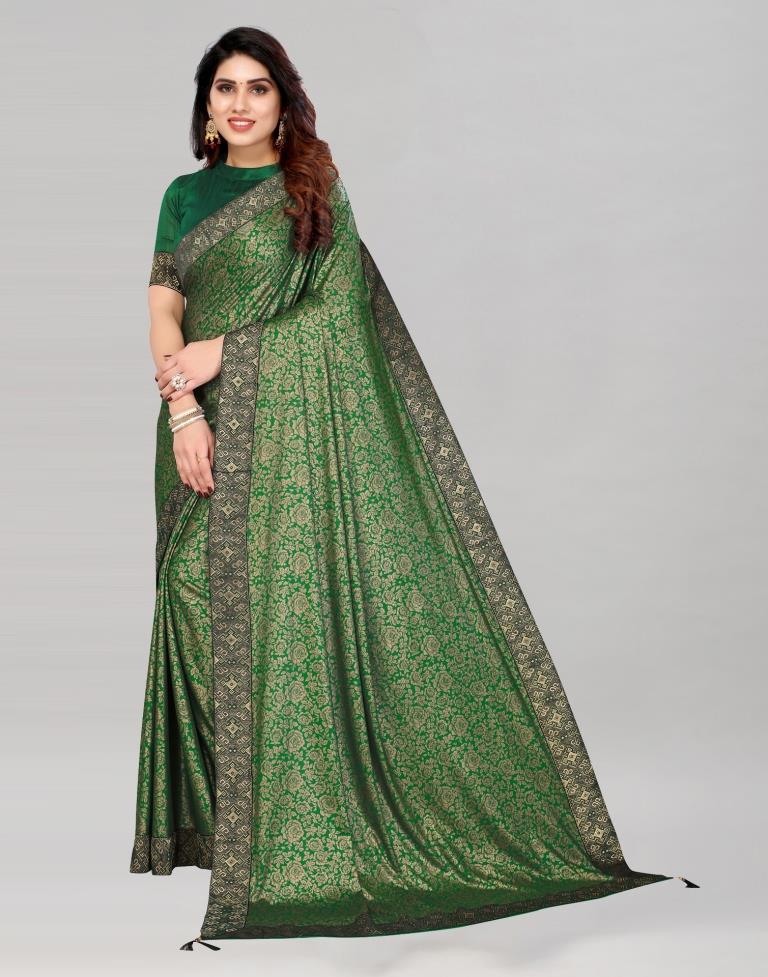 Green Coloured Lycra Foil Printed Saree | Sudathi