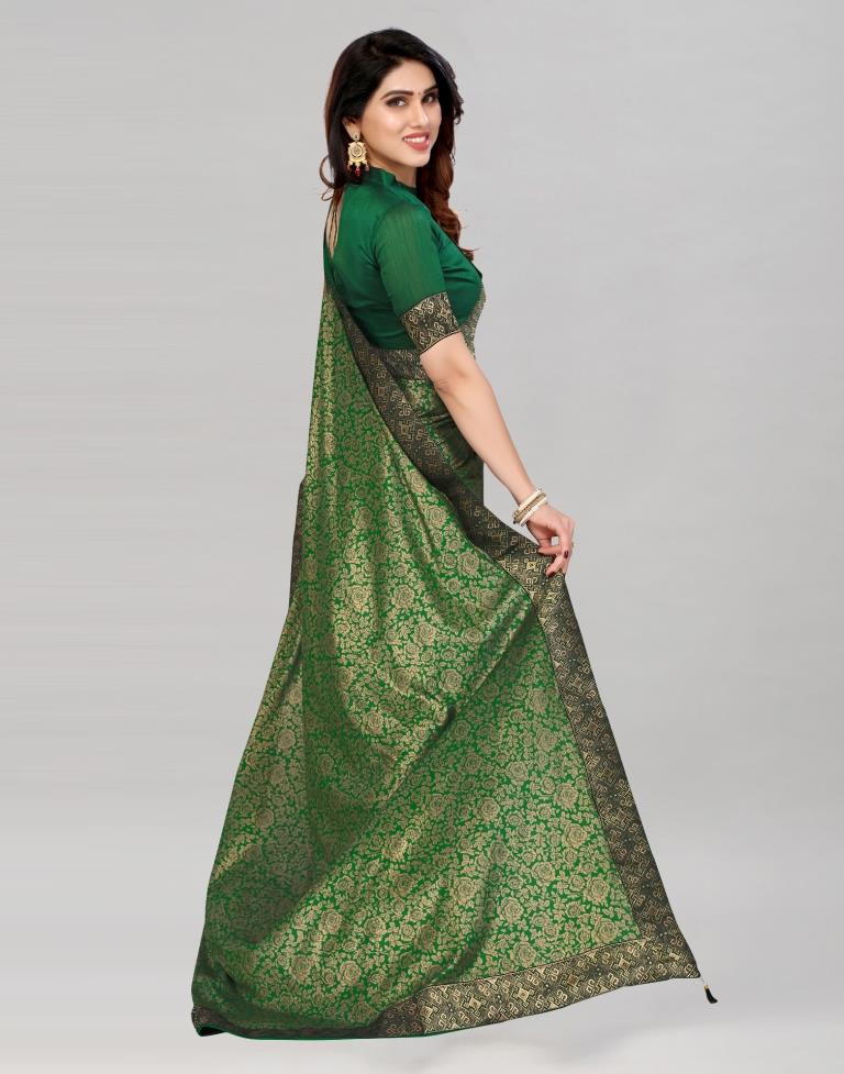 Green Coloured Lycra Foil Printed Saree | Sudathi