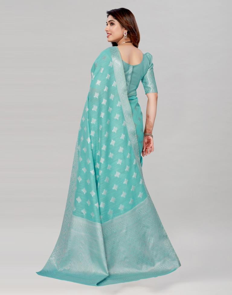 Sky Blue Coloured Cotton Jacquard Saree | Sudathi