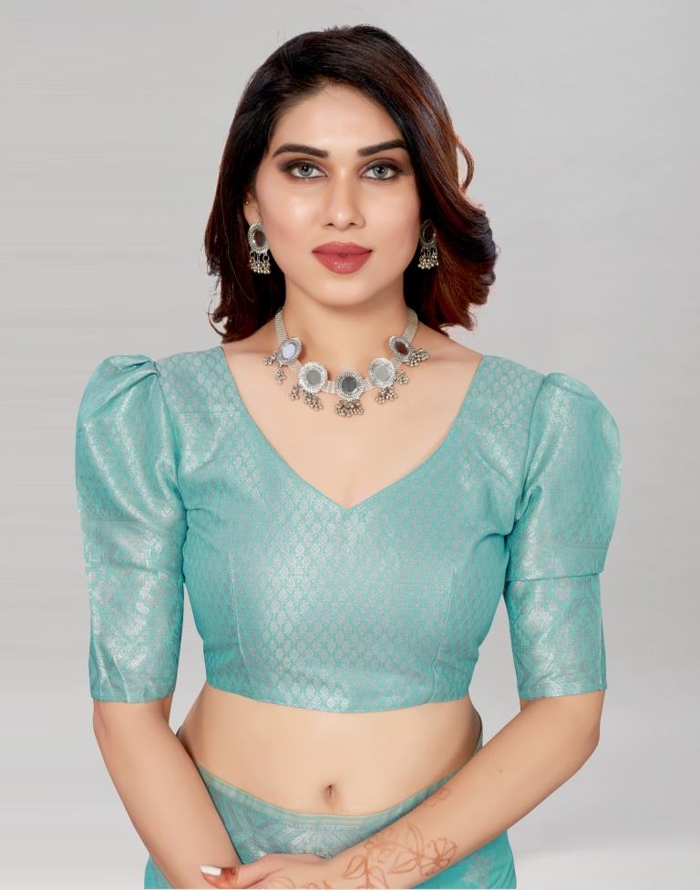 Sky Blue Coloured Cotton Jacquard Saree | Sudathi