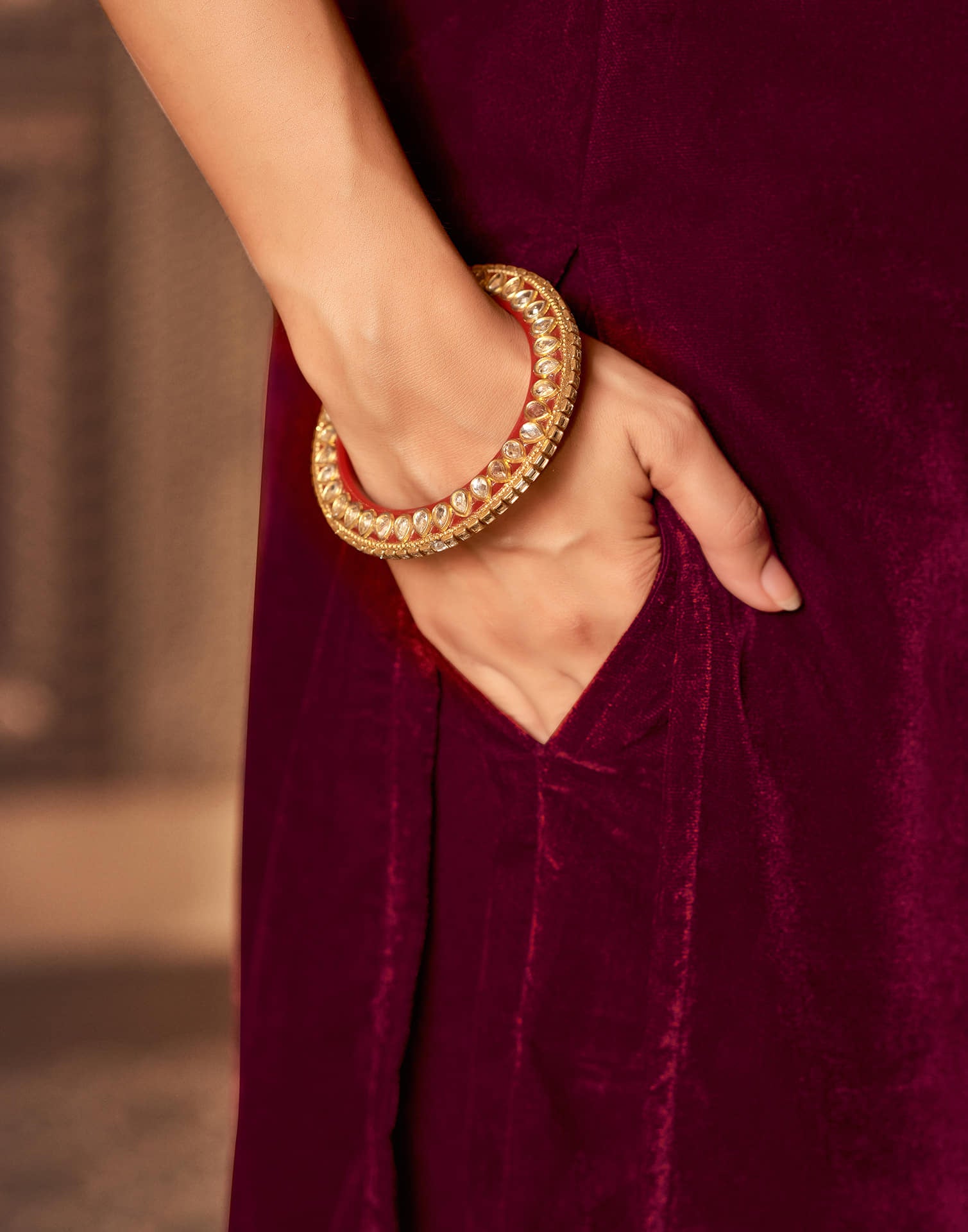 Maroon Velvet Plain Straight Kurta Set With Dupatta