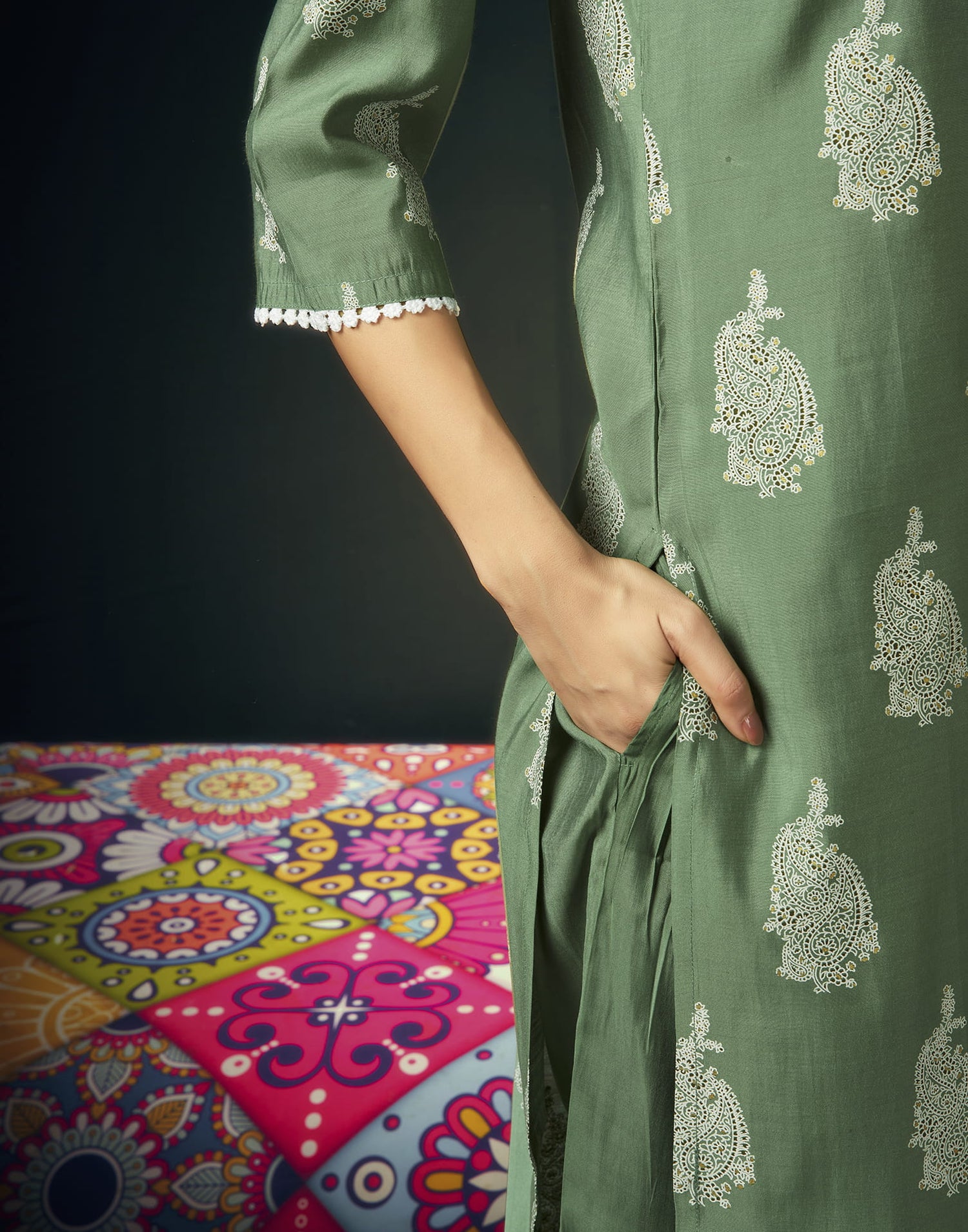 Pista Green Silk Printed Straight Kurta Set With Dupatta