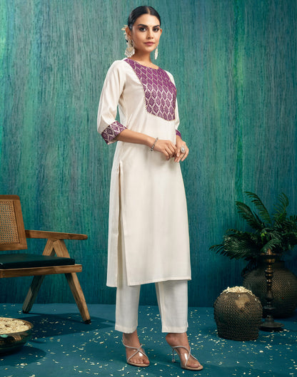 Cream Silk Woven Straight Kurta Set With Dupatta